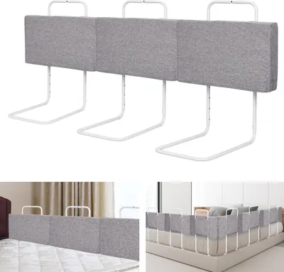 Produktbild von Hengda Kinderbettgitter Bettschutzgitter 3X 60cm Höhenverstellbar, Rausfallschutz Babybettgitter Bettgitter für Familienbett und Kinderbett, Grau