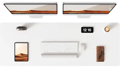 Zdjęcie produktu dla Podkładka pod biurko, skóra, 120x43 cm, XXL, antypoślizgowa, biała