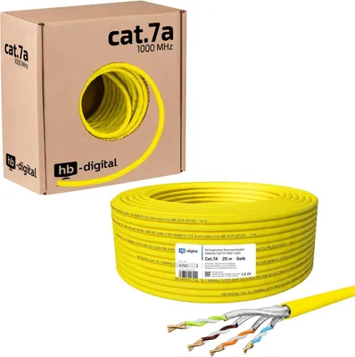 Produktbild von hb-digital CAT 7a Verlegekabel 25m Installationskabel max. 1200 MHz S/FTP AWG23 LSZH gelb