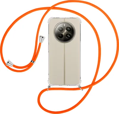 Produktbild von Handykette Backcover-Schutzhülle mit Band (Metall silberfarben) für Realme 12 Plus 5G / Narzo 70 Pro 5G - neonorange