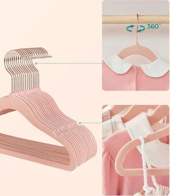 Productafbeelding van Famanu set van 50 kinderhangers - rosé goud, antislip, ruimtebesparend, geschikt voor kinderkleding en babykleding, lichtroze