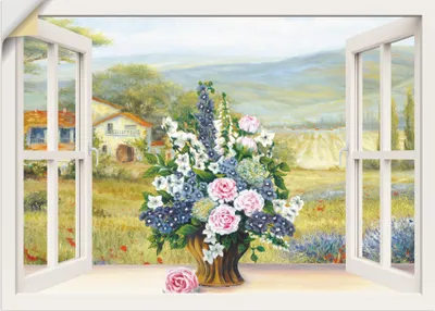 Produktbild von ARTland Wandbild, selbstklebend Blumenbouquet am weißen Fenster Größe: 70x50 cm