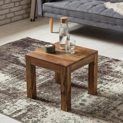 Zdjęcie produktu dla FineBuy Stolik konferencyjny z litego drewna 45x40x45 cm Stolik boczny w stylu rustykalnym | Stolik do salonu Elegant Mały | Stolik końcowy designerski