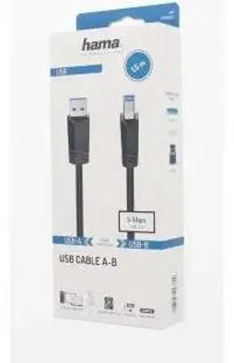 Zdjęcie produktu dla Hama 00200625, 1,5 m, USB A, USB B, USB 3.2 Gen 1 (3.1 Gen 1), 5 Gbit/s, Czarny
