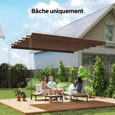 Produktbild von Sweiko Ersatzdach für 3 x 3 m Pergola, einziehbar, mit Regenabflusslöchern, wetterfest, Polyester, 250 x 255 cm Kaffee