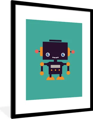 Produktbild von MuchoWow® Gerahmtes Poster Roboter - Gesicht - Antenne - Blau - Jungen 60x80 cm - Poster mit Schwarzem Bilderrahmen Wandposter Rahmen Foto Bilder - Wohnzimmer - Dekorationen - Prämie