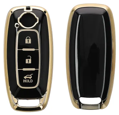 Obrázok produktu pre kwmobile Kryt na kľúč do auta kompatibilný s Nissan 3-tlačidlový Ariya B6 B9 X-trail T33 Qashqai - Kryt na kľúč silikónový - čierny zlatý