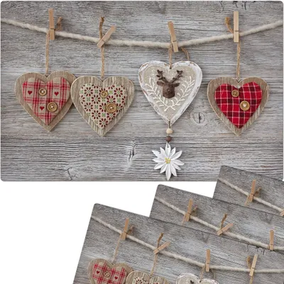 Produktbild von Abwaschbare Tischsets 4er Set Landhaus-Stil Herzen & Holz