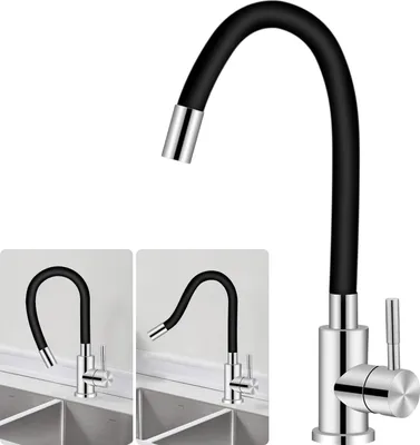 Produktbild von Edelstahl flexibler Küchenarmatur mit 360 Grad drehbarem Auslauf - schwarz - wassersparender Luftsprudler - modern - stilvoll