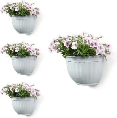 Obrázok produktu pre Sada 4 bielych kvetináčov na stenu s priemerom 26 cm v tvare srdca pre kaktusy – ideálne do záhrady, na balkón a do vnútorného dvora