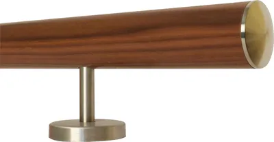 Produktbild von TIBU Nussbaum Handlauf Holz Geländer Treppe 30-500 cm,Variante: 70 cm mit 2 Halter leicht gewölbte Edelstahlkappe