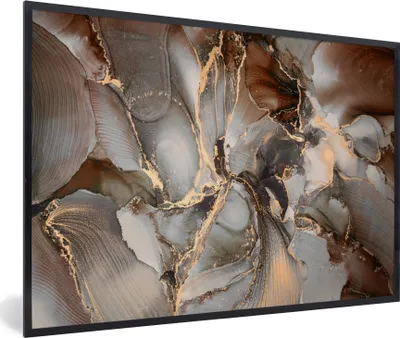 Produktbild von MuchoWow® Gerahmtes Poster Grau - Gold - Marmor 90x60 cm - Poster mit Schwarzem Bilderrahmen Wandposter Rahmen Foto Bilder - Fotorahmen - Foto-Plakat