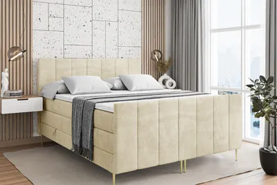 Produktbild von ALTDECOR Boxspringbett mit Gold Füßen, Matratze und Lattenrost, Topper, Fußteil, Polsterbett mit Bettkasten, Bett mit Stauraum H3- und H4- Matratze -MOETI-FZ-Z KING-140x200 - Beige Casablanca