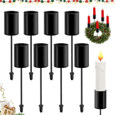 Produktbild von 8 Stück Kerzenhalter, Adventskranz, Stabkerzenhalter, Adventskranz, schwarz, Adventskranz, Retro-Kerzenständer, Adventskranz, Kerzenhalter