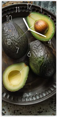 Produktbild von Wanduhr aus Glas mit Motiv Avocados Holzteller- 30 x 60 cm - inkl. Aufhängesystem