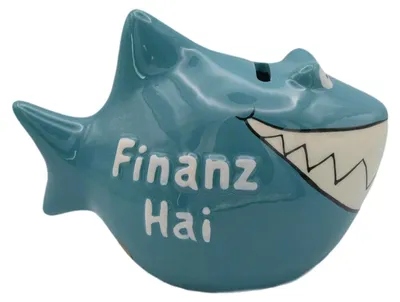 Sparschwein Finanzhai aus Keramik, 11 cm, für Kinder & Erwachsene