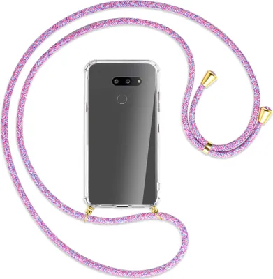 Produktbild von Handykette Backcover-Schutzhülle mit Band (Metall goldfarben) für LG G8X ThinQ - lila/rosa/blau
