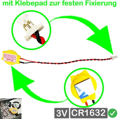 Produktbild von RTC plug cable CMOS Battery 3V CR1632 with Cable 6,3 x 2,7mm Connector for PC