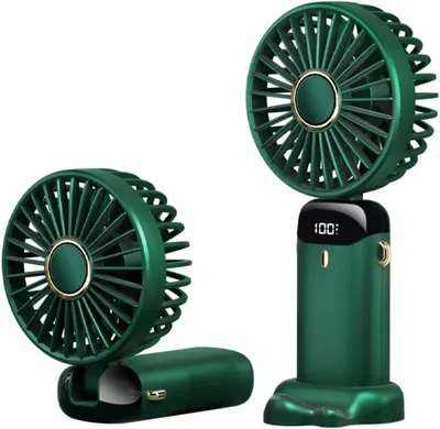 Obrázek produktu pro Ruční ventilátor, skládací, přenosný mini ventilátor (zelený), USB, nabíjecí, ventilátor s 5 LED displejem, vhodný na cesty a do přírody