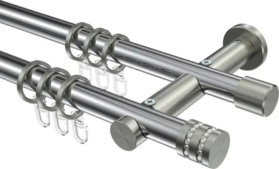 Produktbild von Interdeco Gardinenstange / Vorhangstange Chrom / Edelstahl-Optik, Typ Platon Estana (Glitzerkappe), 20 mm Ø 2-läufig, 360 cm