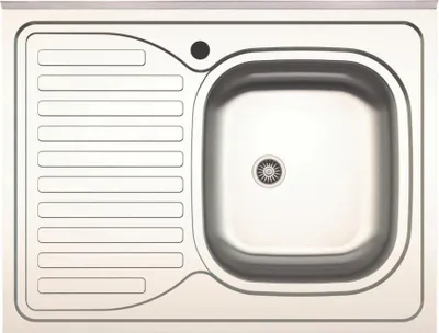 Immagine prodotto di Lavello cucina da appoggio 80x60 una vasca con gocciolatoio sinistro inox SA30SX