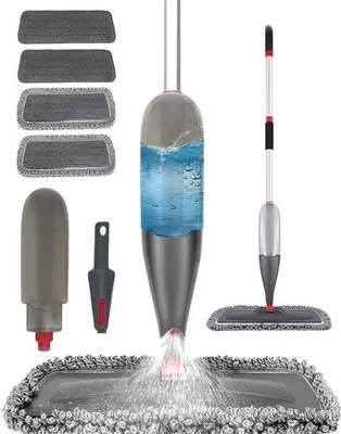 Produktbild von Famanu Mikrofasermopp mit 800ml Wassertank, 3 wiederverwendbaren Wischpads - für effiziente Reinigung von Holz, Laminat und Fliesen