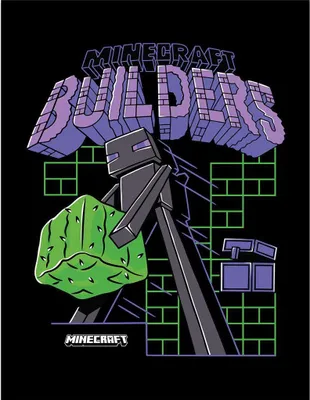 Image de Minecraft - Poster encadré "Builders" PM11130 (40 cm x 30 cm x 1,7 cm) (Noir/Pourpre/Vert)
