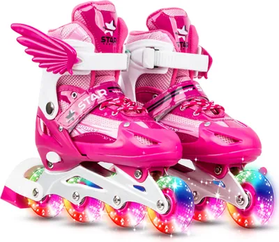 Produktbild von Inlineskates Kinder, Größenverstellbare Rollschuhe mit Leuchtenden PolyurethanRädern, Dreifachschutz Leichte Anfänger-Rollschuhe  (M:33–37)