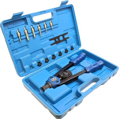 Immagine prodotto di Kit rivettatrice per inserti rivetti filettati M3–M10, con dadi per rivetti, professionale pinza pistola manuale a rivetti filettati,set  per riparazione auto rimorchi mobili - blu