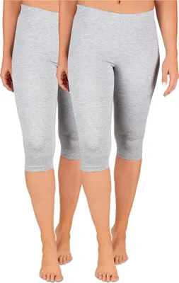 Produktbild von SES Capri Leggings Damen Grau meliert (32/34) 2er Pack aus Baumwolle/blickdichte Damen Capri-Leggings/elastische Damen Leggins 3/4 lang Baumwolle/Damen Capri Leggings mit Perfekter Passform