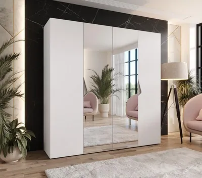Produktbild von Viertüriger Spiegelschrank 200 cm AMARIS 2 - weiß / kaschmirfarbene Griffe