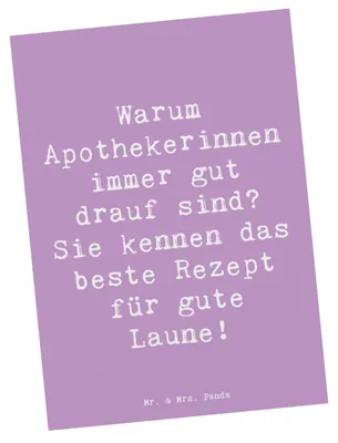 Produktbild von Mr. & Mrs. Panda Postkarte Spruch Glückliche Apothekerin - Lavendeltraum - Geschenk, Geschenke für Berufstätige, Rezept, Gesundheitstipps, Grußkarte, einzelkarte, Beruf