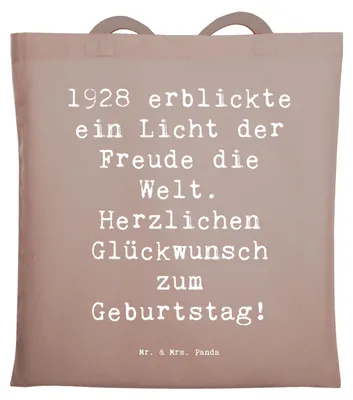 Produktbild von Mr. & Mrs. Panda Tote Bag Spruch 1928 Geburtstag Freude - Braun Pastell - Geschenk, Happy Birthday, Liebe, Jahrgang, Tragetasche, Geburtstagsgeschenk, Shopping Tasche
