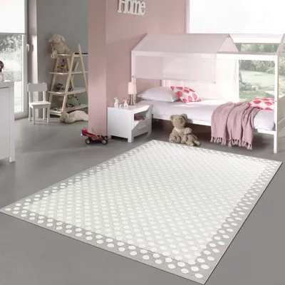Zdjęcie produktu dla Dywanik do pokoju dziecięcego w kropki miękki efekt 3d szary kremowy rozmiar - 120 x 170 cm