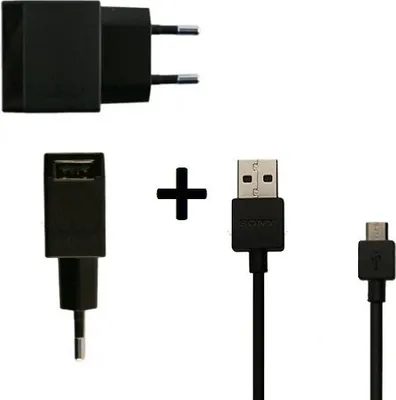 Produktbild von Original Sony Mobile Ladekabel Schwarz für Sony Xperia Z5 Compact EP880 + EC801 Netzteil Ladegerät Aufladegerät MicroUSB Aufladekabel Charger 1500mah + gratis Emiro Bildschirm Reinigungspad