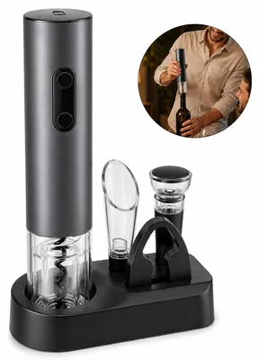 Produktbild von Elektrischer Weinöffner, automatischer Korkenzieher batteriebetrieben mit 4-teiligem Zubehör Set, kabelloser Flaschenöffner für Weinliebhaber, Zuhause und Partys