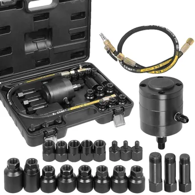 Productafbeelding van Set voor het verwijderen van dieselinjectoren met pmatische aandrijving, robuuste stalen constructie, compact ontwerp, 19 veelzijdige adapters, werkdruk van 5-8 bar, breed compatibiliteitsbereik