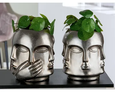 Produktbild von Gilde Gesichtsvase, Crado, Gesichtsmotiv, Keramik, silberfarben, VE 1, D. 20 cm Höhe: 23.00 cm Durchmesser: 20.00 cm 28982
