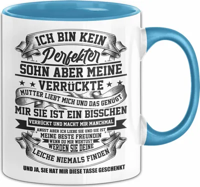 Produktbild von Geschenk Für Sohn Von Mutter Geschenkidee Tasse Für Sohn Lustiger Spruch Ich Bin Kein Perfekter Sohn (Blau)