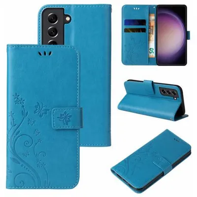 Produktbild von Kunstleder Flip-Hülle Floral für Smartphones - Farbe: Blau - Modellkompatibilität: Für Samsung Galaxy S23