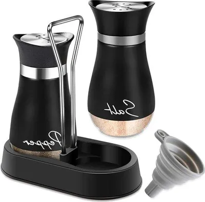 Image de Set de salière et poivrière, 2 pièces, verre, acier inoxydable, accessoires de cuisine