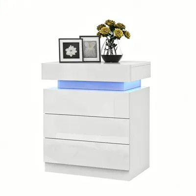 Produktbild von Nachttisch Nachtschrank mit LED-Beleuchtung mit 3 Schubladen 45x35x61cm weiß