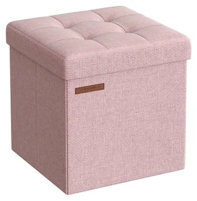Produktbild von Pastellrosa Sitzbox – Aufbewahrungshocker – Leinenimitat – MDF – 30 x 30 x 30 cm