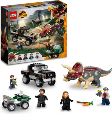 Produktbild von LEGO 76950 Jurassic World Triceratops-Angriff, Spielzeugauto mit Dinosaurier-Figur und 4 Minifiguren, Spielzeug für Kinder ab 7 Jahre