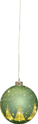 Produktbild von LED Hängekugel mit Timer Ø10cm grün/gold Weihnachtsdekoration Glaskugel Deko Kugel