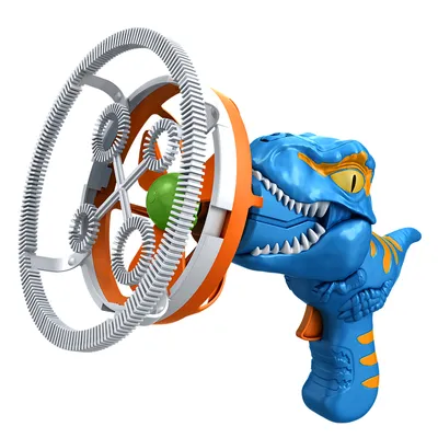Imagen del producto de Pistola de burbujas eléctrica para niños: mucha diversión con un diseño de dinosaurio de dibujos animados, color azul