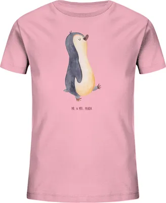 Produktbild von Mr. & Mrs. Panda Kleinkinder T-Shirt Pinguin marschieren 12-14 Jahre (152/164) - Baumwolle Pink - Geschenk, Mädchen, Stolz, Kinder Baumwollshirt, Bio, Pinguine, Teenager