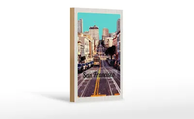 Produktbild von Holzschild Reise 12x18cm San Francisco Stadt Straße Straßenbahn