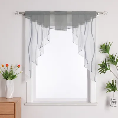 Produktbild von Joyswahl Scheibengardinen Voile Bistrogardine M-Typ Vorhangkopf Tunnelzug Kurzstore Küche Gardinen Grau BxH 120x125 cm