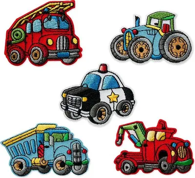 Produktbild von Mono Quick 08250 Fahrzeuge Bügelbilder, 5er Set, Truck Polizei Feuerwehr Traktor